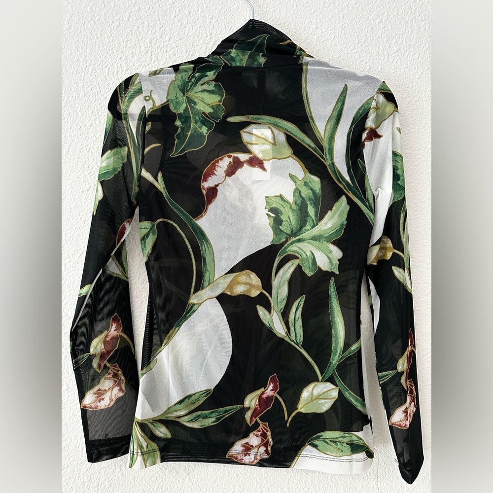 WHBM Floral Sheer Long Sleeve Top - Picture 2 of 6